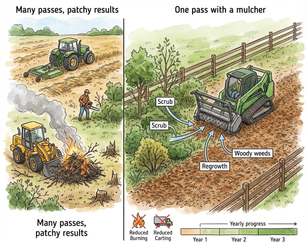 Mulching a firebreak in one pass